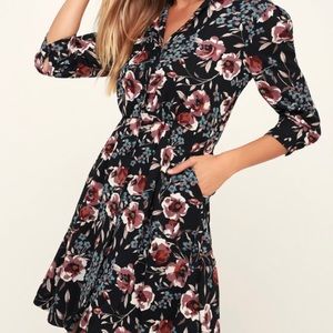 Black floral button-up dress